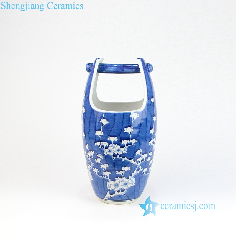 blue ceramic basket vase front view