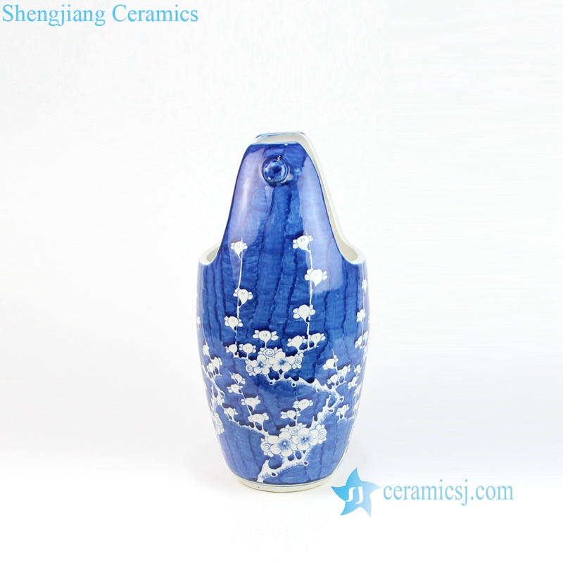 blue ceramic basket vase  side view 
