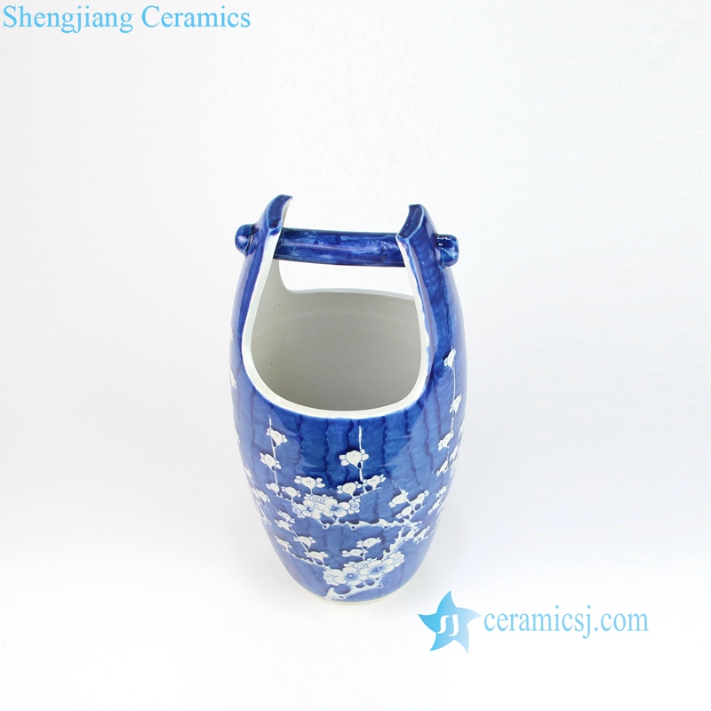 blue ceramic basket vase   vertical view