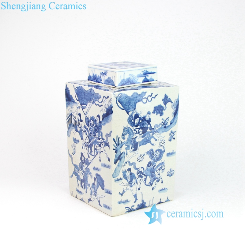 Blue and white the ancient war  pattern ceramic jar