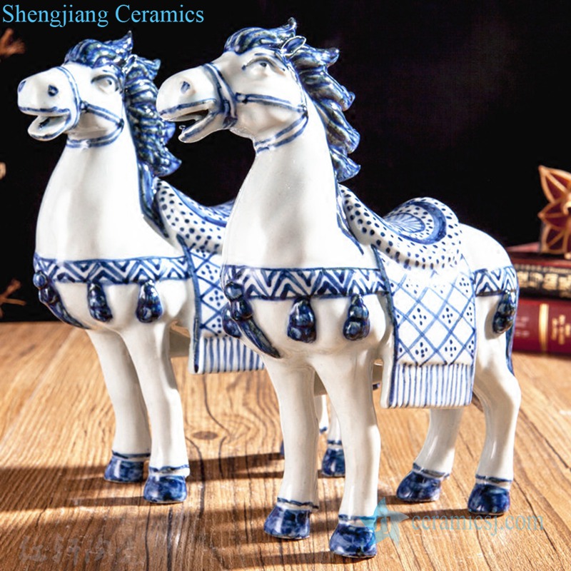 blue and white horse porcelain figurine