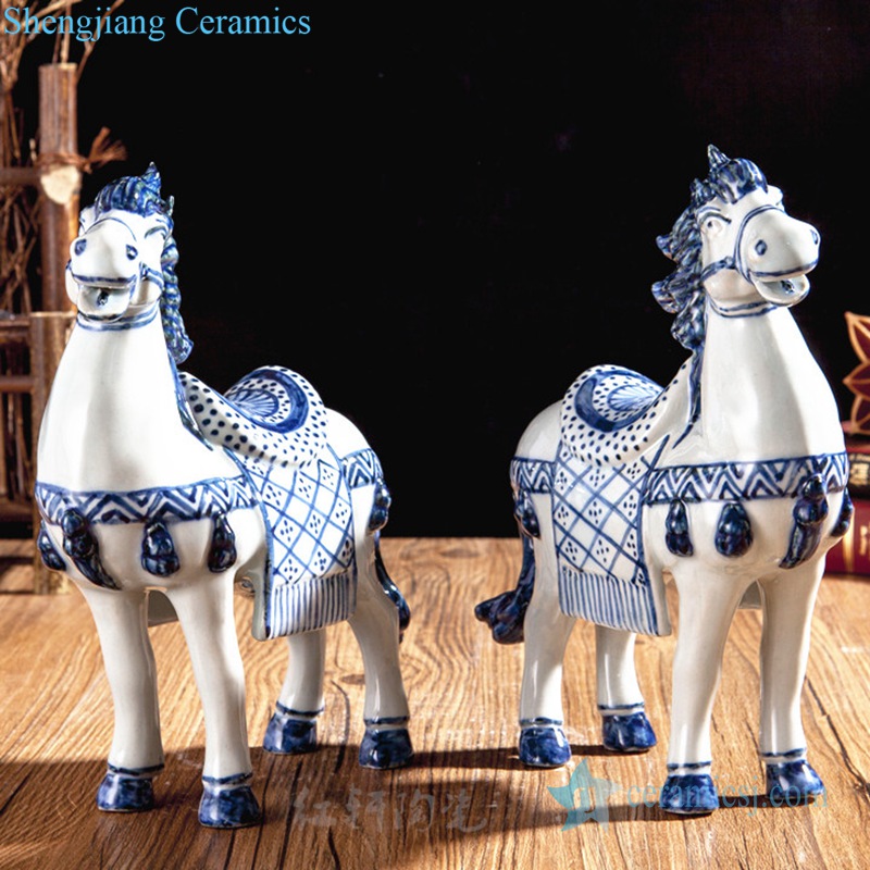 blue and white horse porcelain figurine-RZGB20-Front view