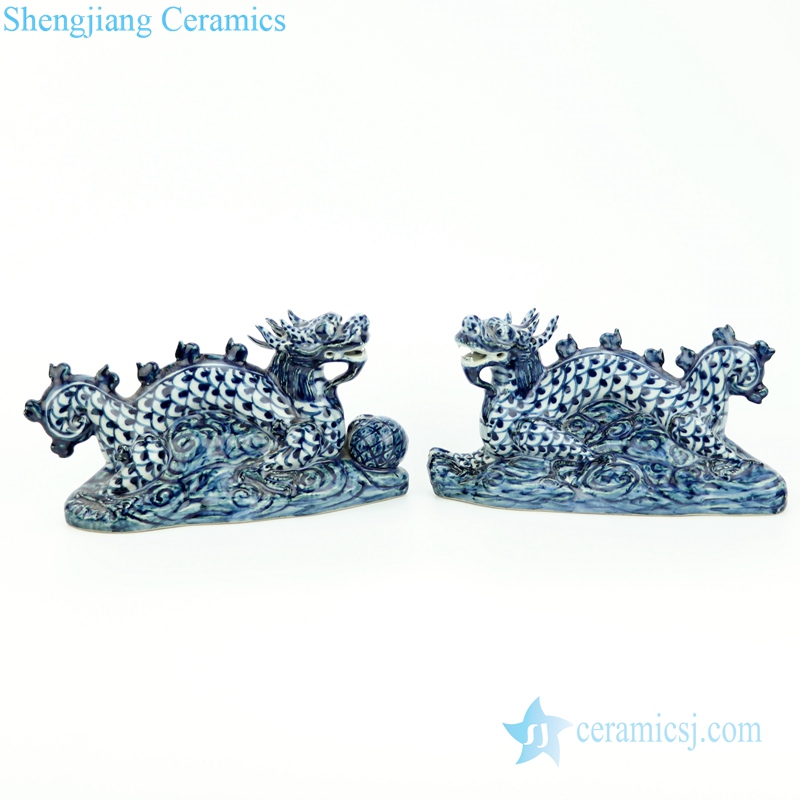 blue and white porcelain dragon statue