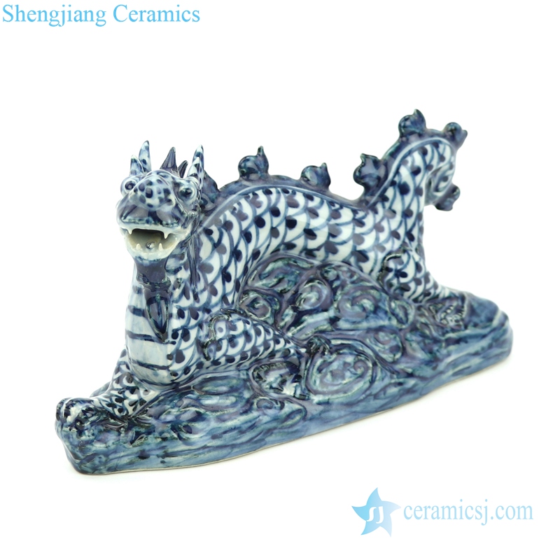 blue and white porcelain dragon statue-profile