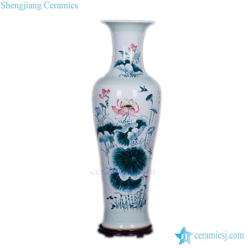 China blue and white artificial red flowers pattern  glossy tall ceramic vase for centerpieces decoration