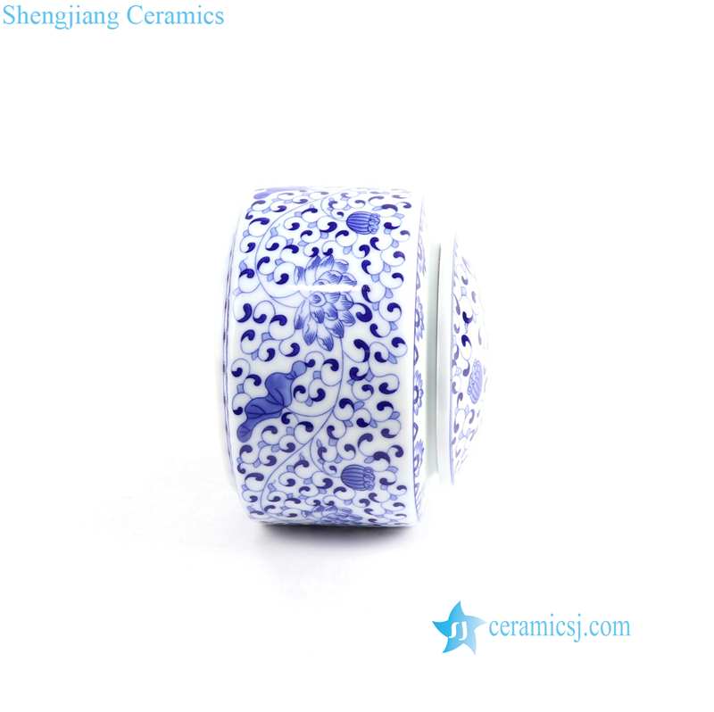  blue and white lotus pattern ceramic tea leaf jar