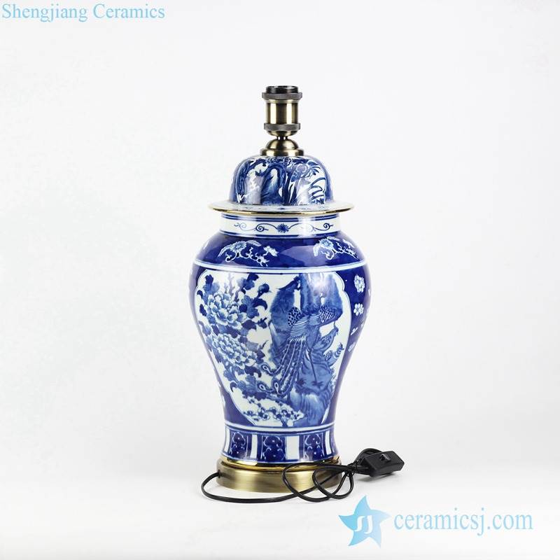 Blue and white handmade  high quality couple birds pattern wedding room porcelain night lamp