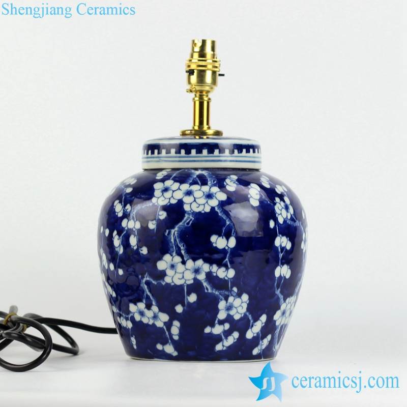 DS79-RYQQ53-D Dark blue and white winter sweet flower pattern ceramic jar lamp