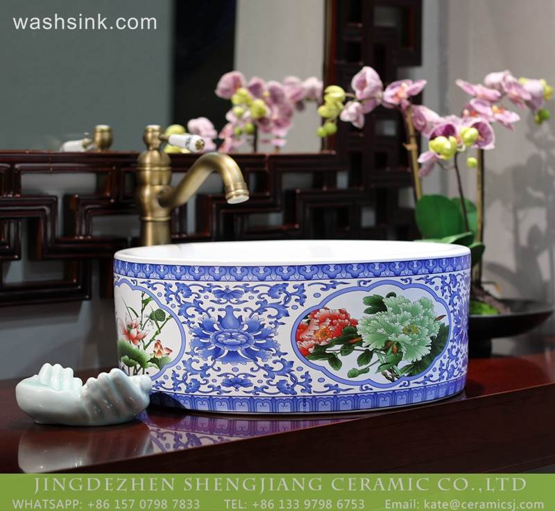  Cheap Price chinese Blue And White Color ceramic  Bathroom Sanitary Ware wash Basin Sink