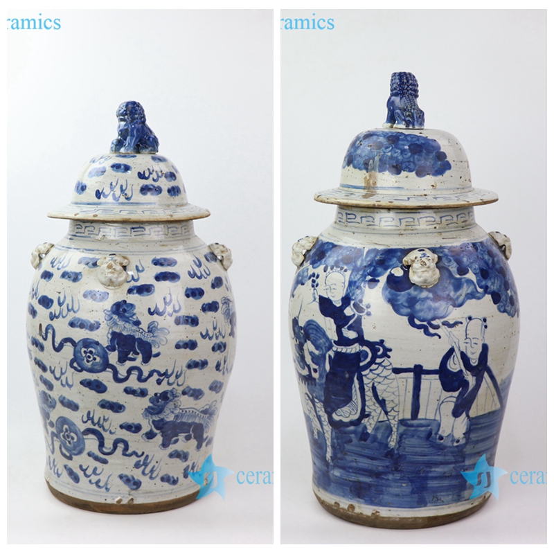 porcelain jar with lion handle and a lion lid