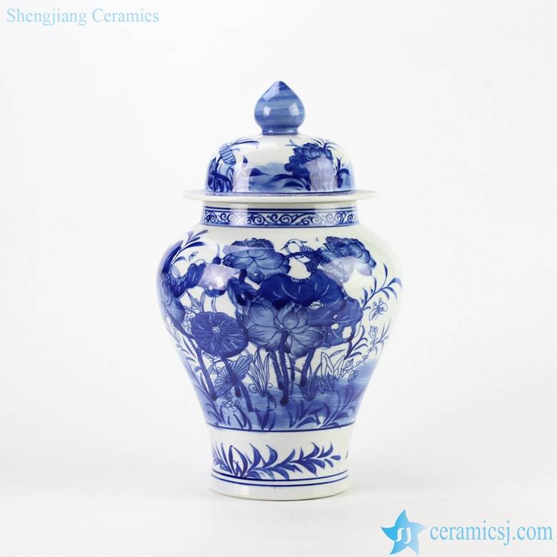 blue and white lotus pattern handmade  ceramic ginger jar