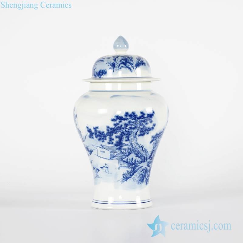 Antiquity style handmade  blue and white countryside life pattern porcelain jar