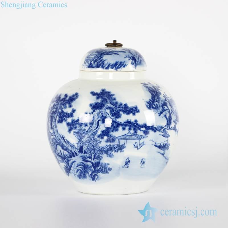  China brush painting style porcelain  jar with metal ring