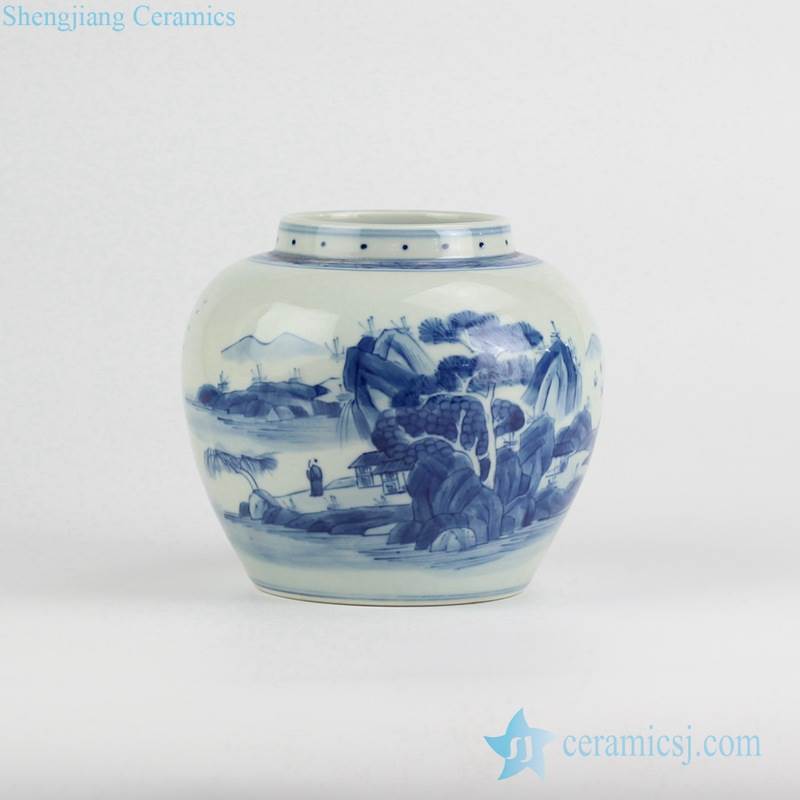 Live in seclusion pattern handmade  blue and white porcelain spice jar