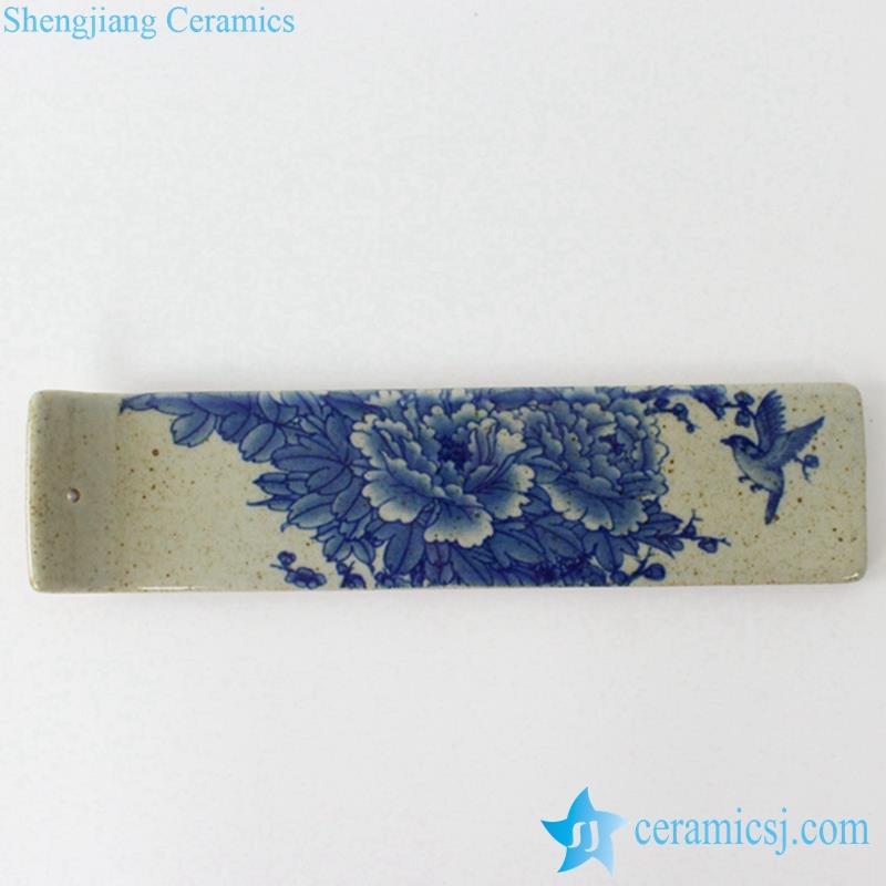RYEJ18-CNew design handmade blue and white peony bird mark bar shape pottery burner