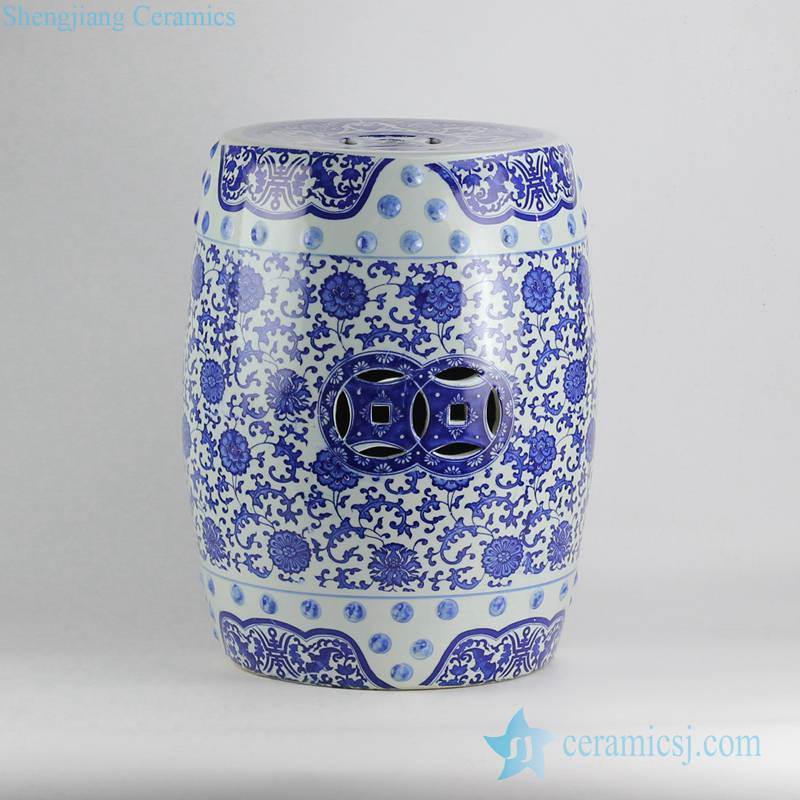 Flower pattern blue and white cheap bathroom ceramic stool 