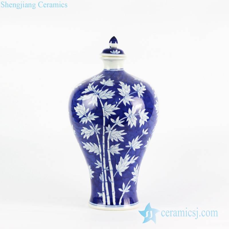  Bamboo pattern blue and white color hot sale item porcelain  vase with lid