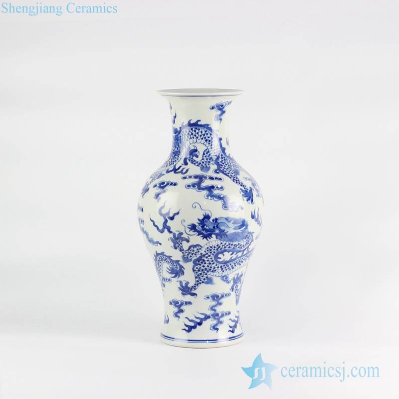 High value fish tail shape blue and white Jingdezhen  Chinese artist hand drawn dragon pattern porcelain vase for selling