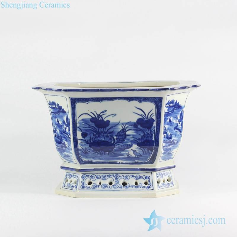  blue and white hand-painting  vintage style commercial porcelain planter 