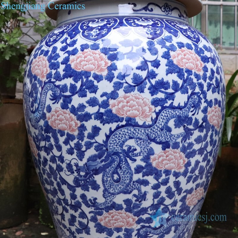 ancient covered storage ceramic jar with flower pattern 