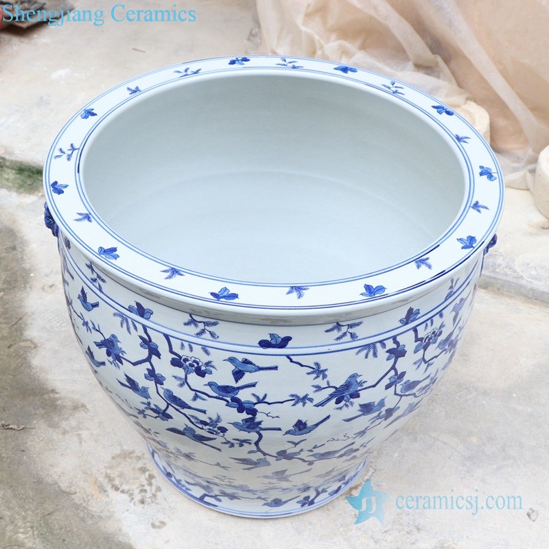 classical blue and white handmade porcelain jar with two handles