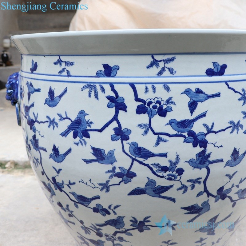 classical blue and white handmade porcelain jar with two handles