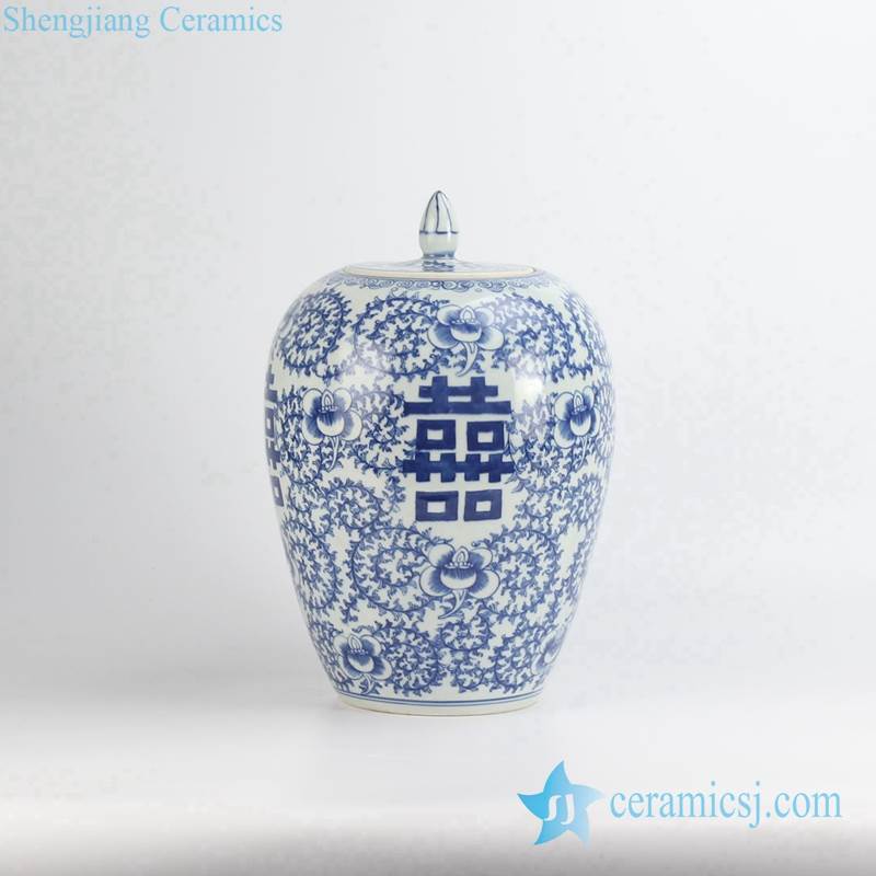 double happiness China style blue and white ceramic wedding candle  jar