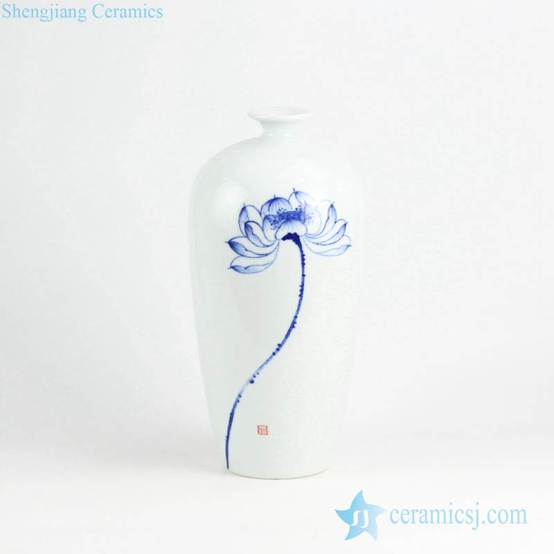 Blue and white summer water pond lotus pattern handmade porcelain vase