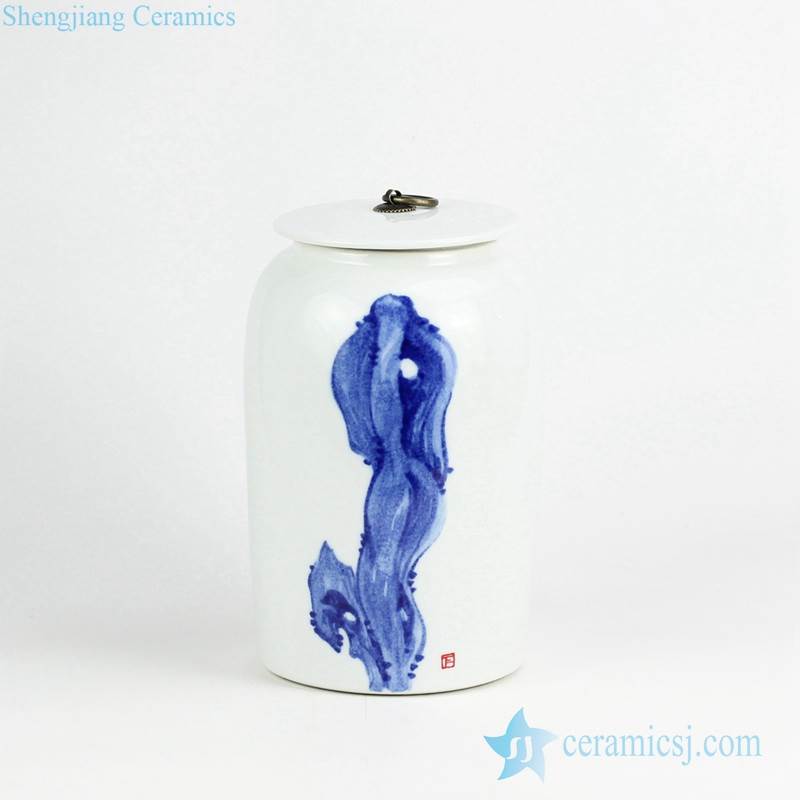 Blue and white handmade rockery ceramic jar