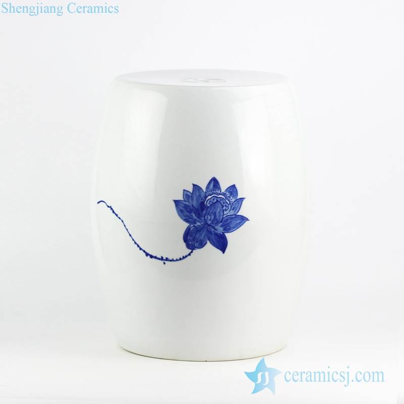 Blue and white handmade  lotus pattern ceramic patio stool
