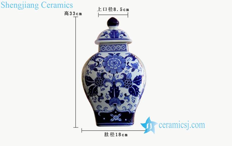 Chrysanthemum pattern blue and white ceramic jar