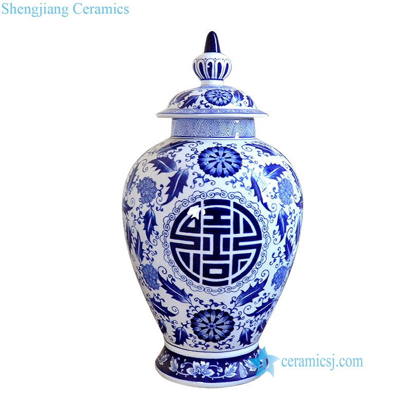 blue and white flower pattern porcelain temple jar