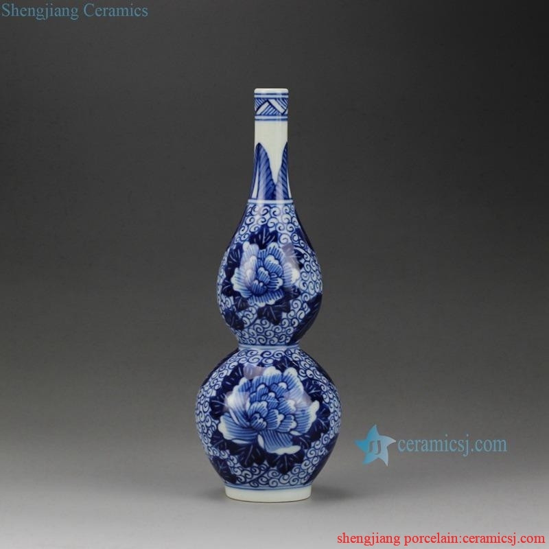 Narrow neck calabash shaped handmade high quality  blue and white mini flower vase
