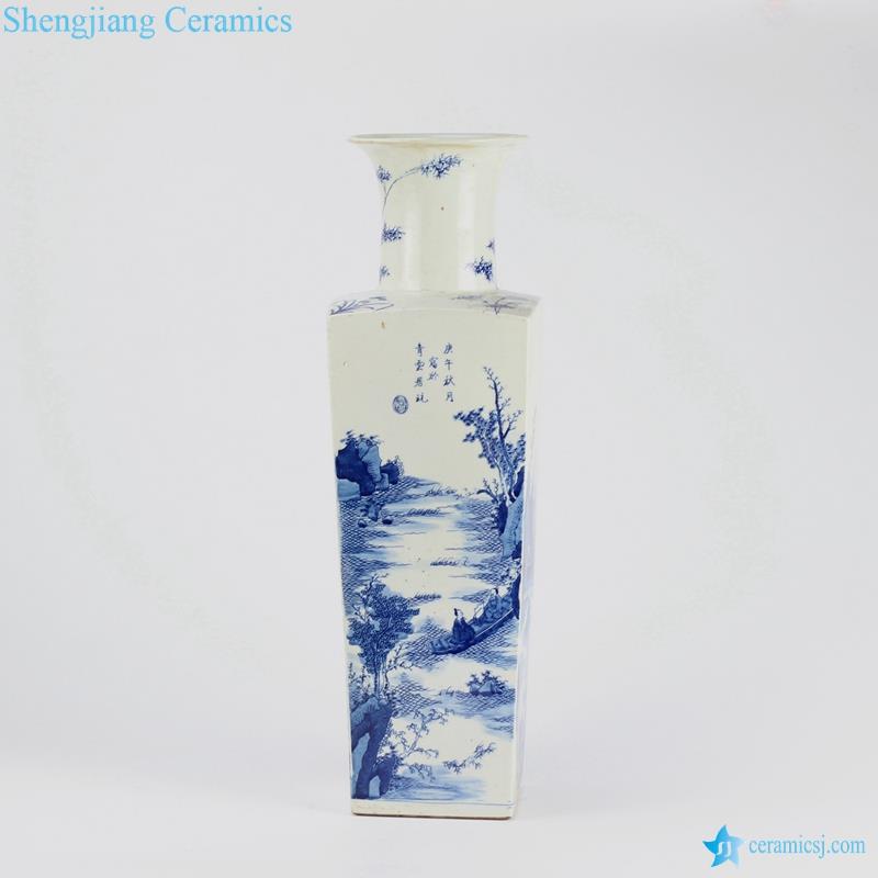 Square body handmade high quality  blue and white large big decorative floor vase