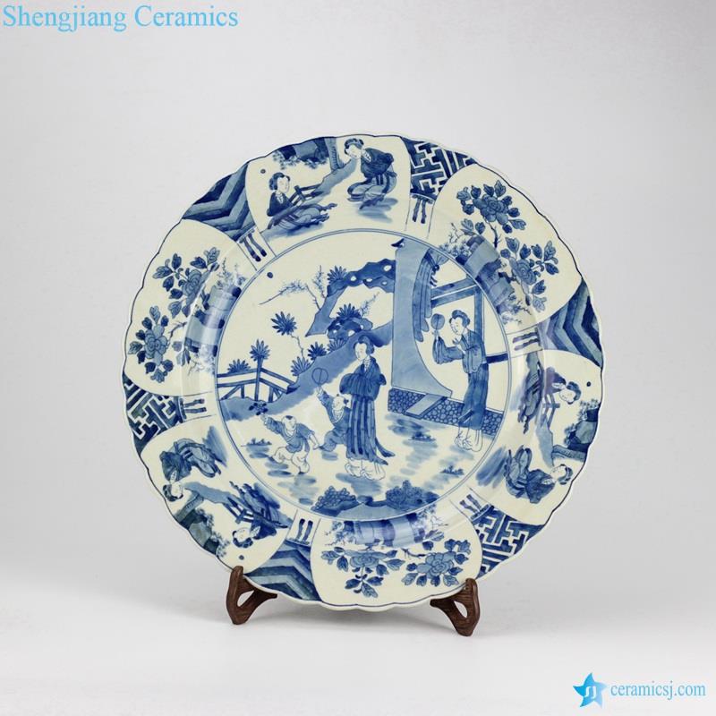 Blue and white handmade  China ancient ladies pattern porcelain  dish