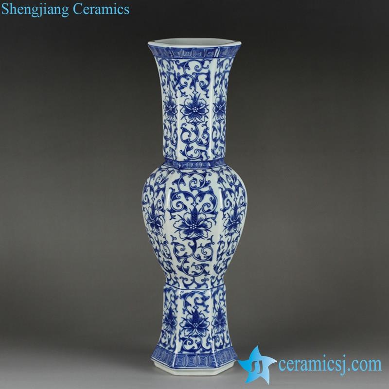 6 sides romantic handmade  blue and white floral pattern porcelain  centerpiece vase