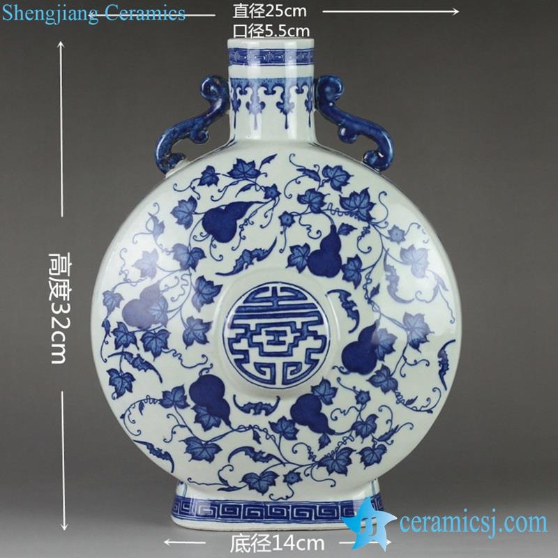  Unique design blue and white handmade  cucurbit pattern porcelain  vase with handles