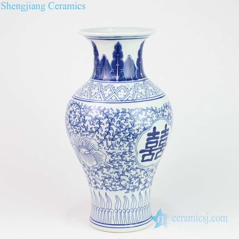 light blue ceramic vase with double happy letter