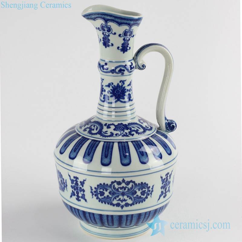 western milk flask style blue and white  ceramic  water bottle