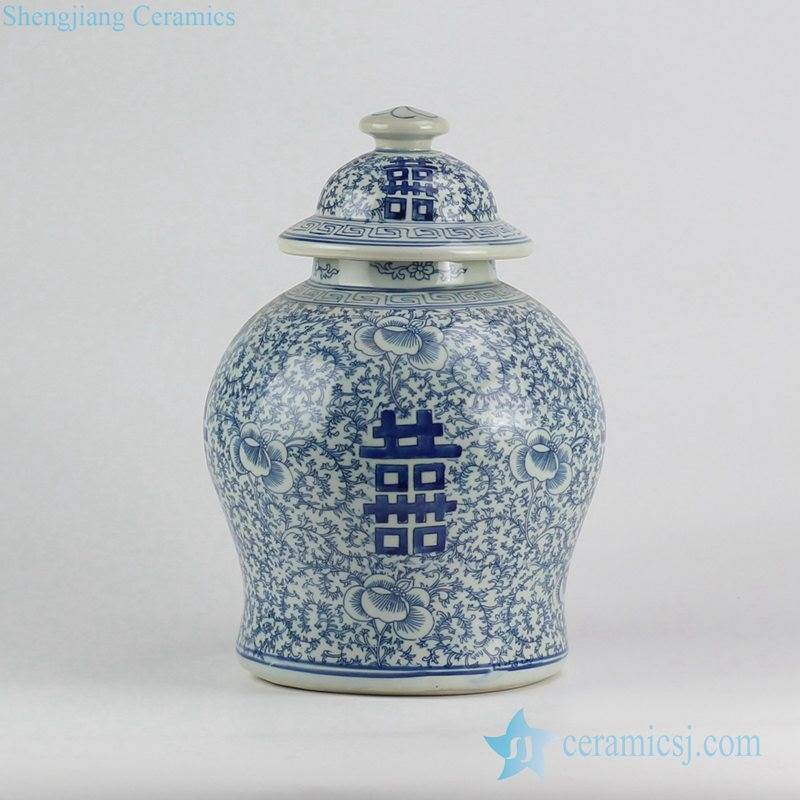  Chinese vintage style factory outlet retail and wholesale  online price  blue and white  double happy ceramic jar