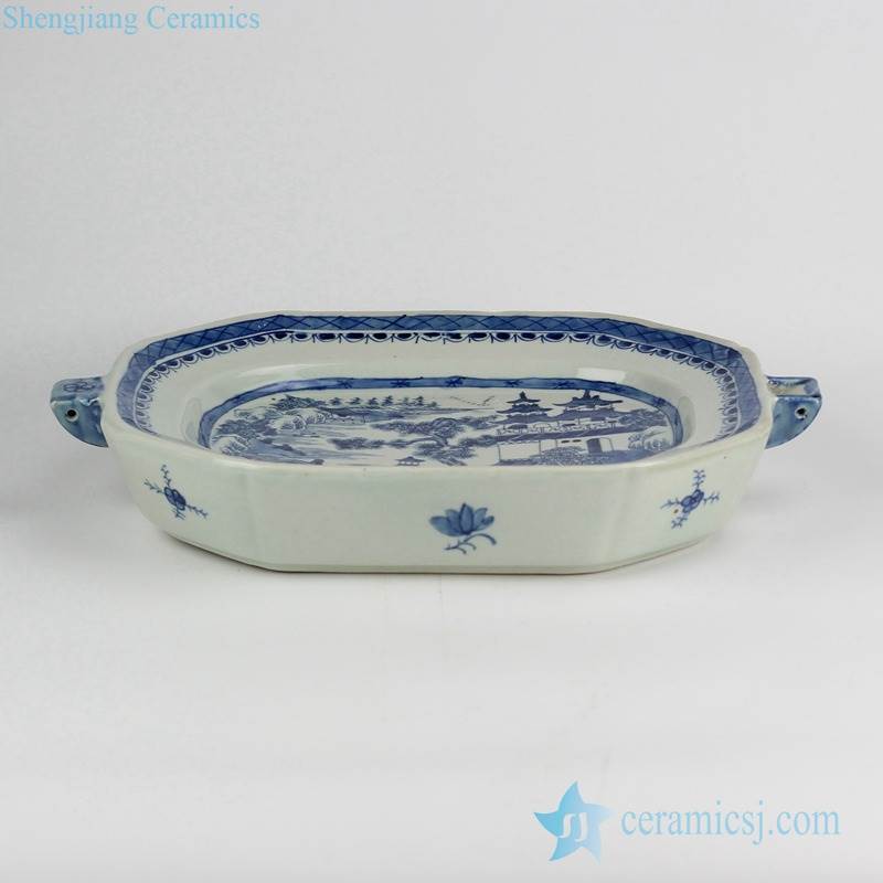 blue and white unique porcelain  roasting/pie/flan/quiche/butter/cheese dish
