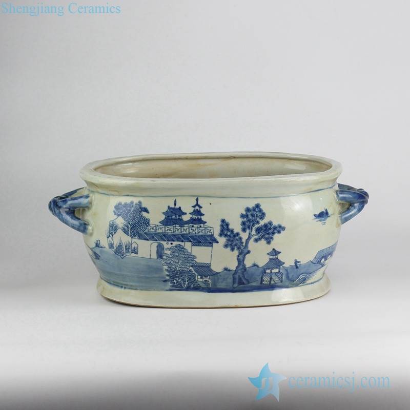 Antique finish blue and white hand paint China gloriette pattern ceramic orchid planter