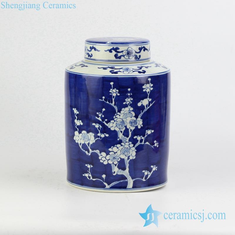 round handmade  blue and white porcelain tin jar