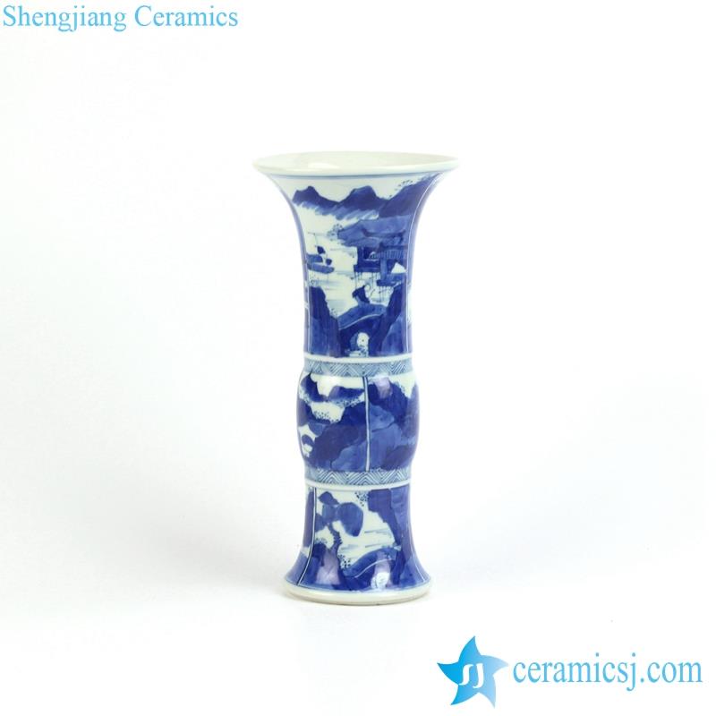 Trumpet vase blue and white handmade  China traditional scenery  pattern