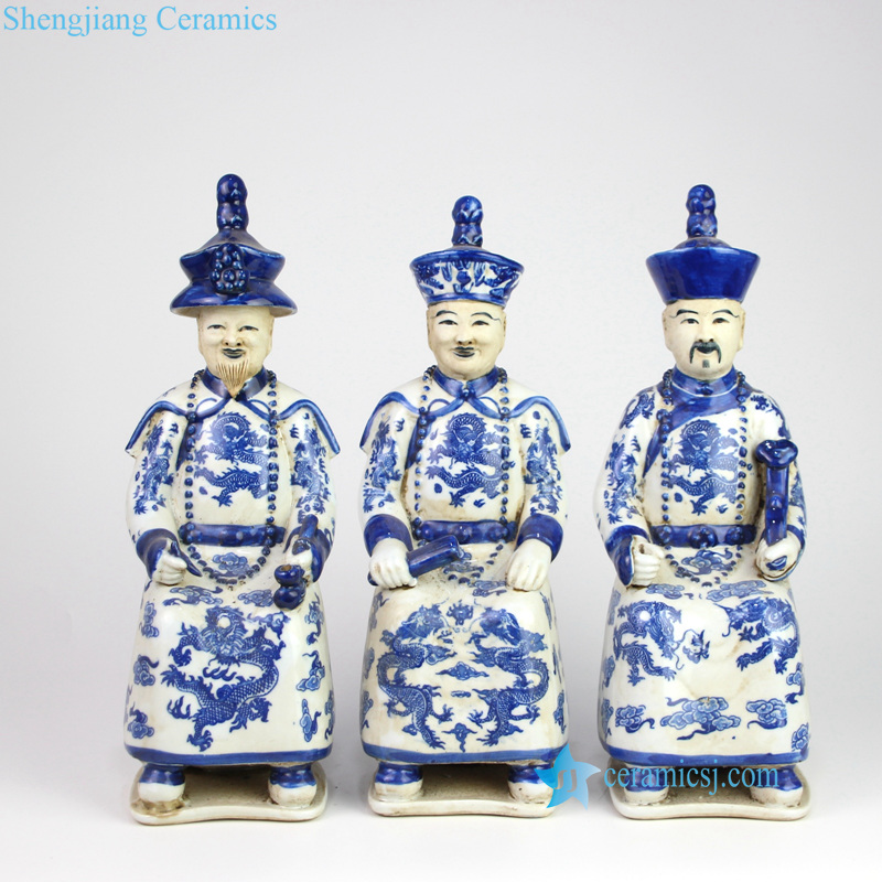 China traditional emperors blue and white porcelain statues
