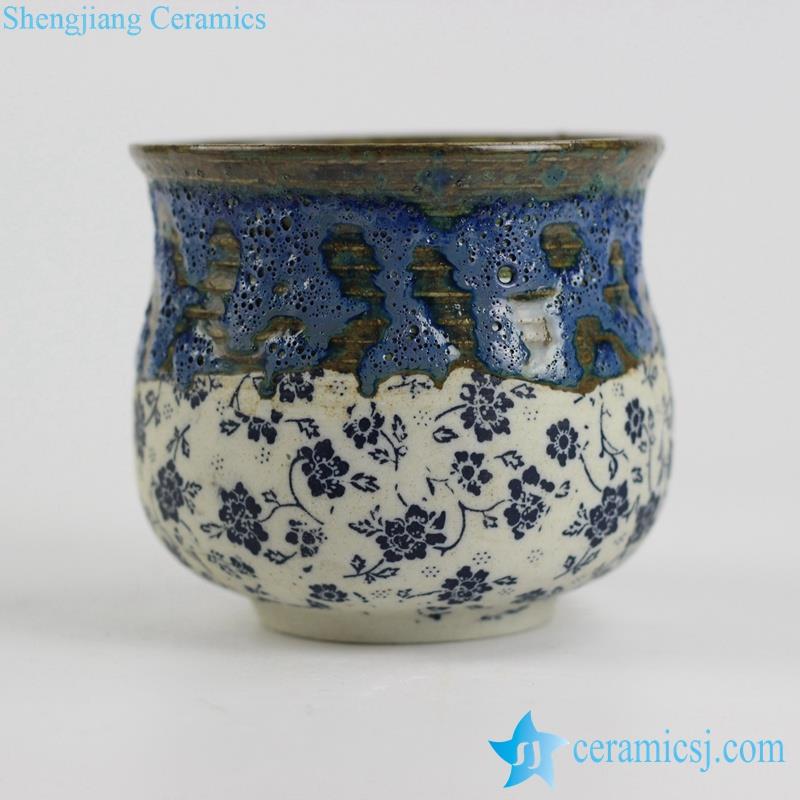 blue and white mixed pattern handmade porcelain  planter