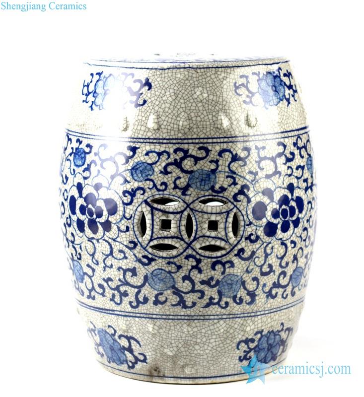 Crackle glaze blue and white hand paint floral pattern antiquity ceramic bathroom stool