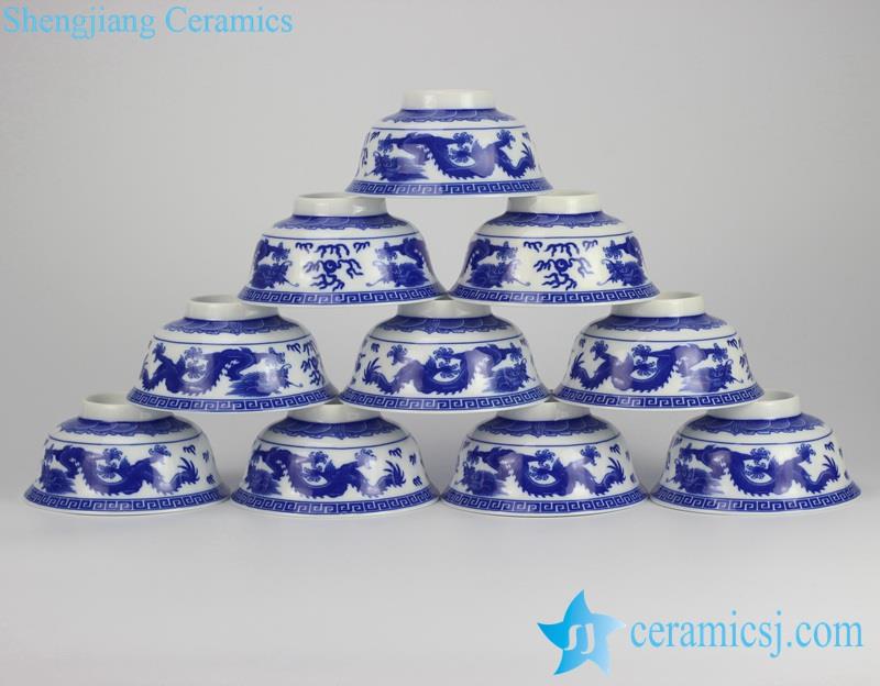 RYYY35-E  Factory outlet  handmade blue and white oriental flying dragon pattern porcelain  table ware