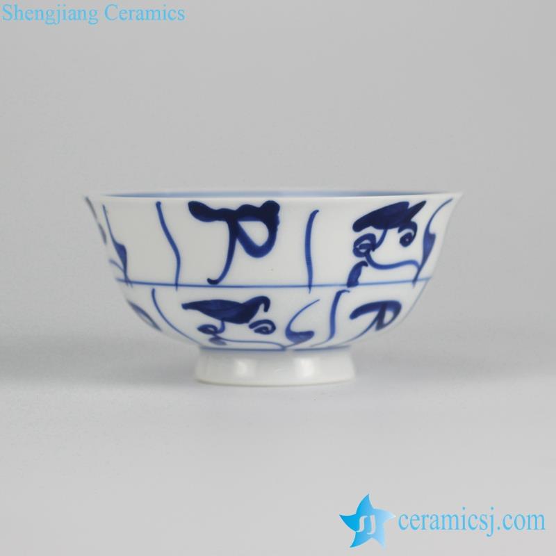 Handmade  elegant blue and white white ceramic rice bowl