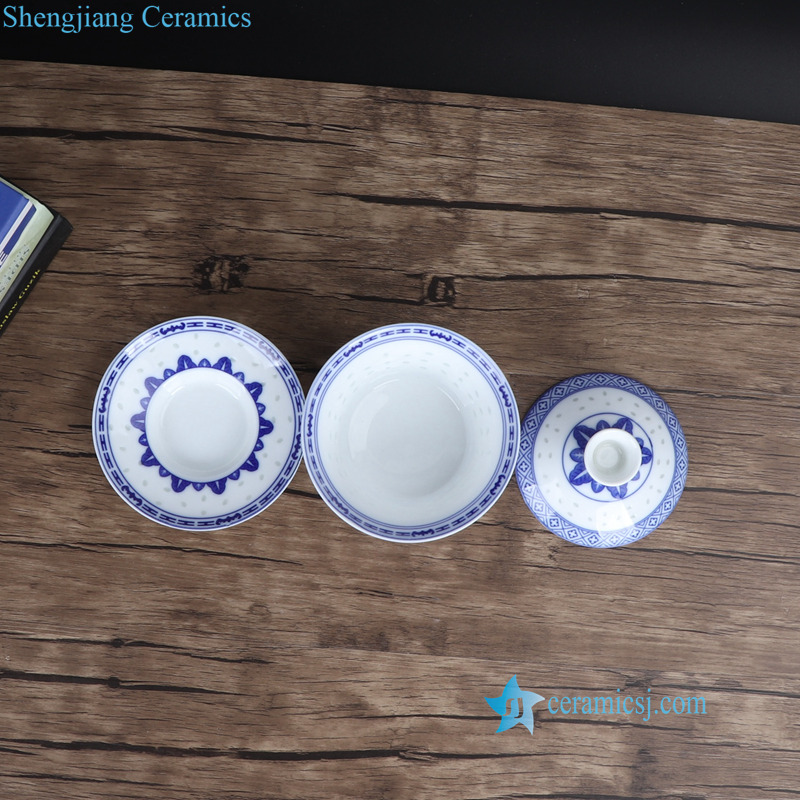 Transparent rice hole design ceramic gaiwan